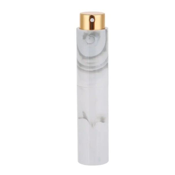Atomizador de plástico con diseño de mármol 10 ml 10.4×2.3 cm con pulverizador dorado, dispensador compacto para perfume y cosméticos blanco