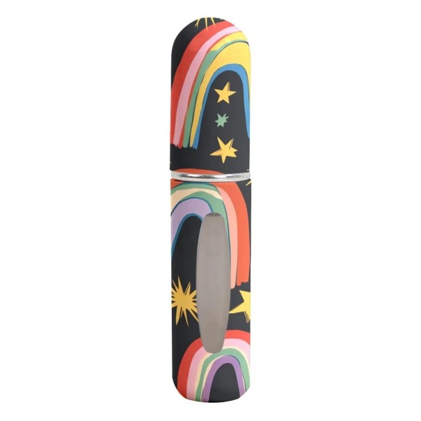 Atomizador de viaje para perfumes con pulverizador 5 ml recargable frasco compacto con ventana negro con motivo arcoíris y estrellas 1