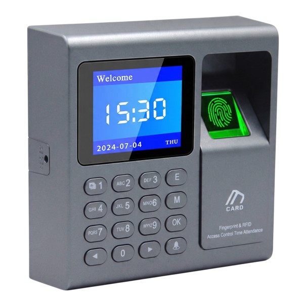 Attendance Terminal with Fingerprint and RFID Reader Capacity 1000 Users Display 1.8 Inches USB Grey For Attendance and Access Recording 1