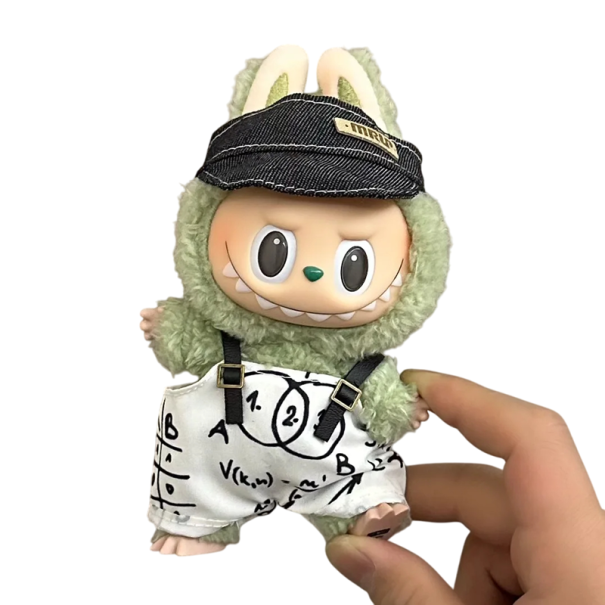 Atuendo para figura de Labubu Gorra y overol blanco Accesorio elegante para muñecas Ropa coleccionable para Labubu Disfraz para figura de 15-17 cm 1