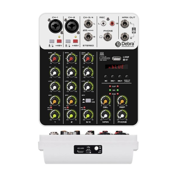 Audio rozhraní v4 s Bluetooth 4 kanály 48 V fantomové napájení USB a efekty DEL i REP zvukový mixer bílé na nahrávání a streamování 1