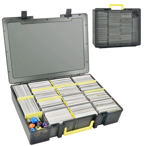 Aufbewahrungsbox aus Kunststoff für Spiel- und Sammelkarten für über 2300 Teile mit verstellbaren Trennwänden und Tragegriff 35,5 x 26,7 x 7,6 schwarz