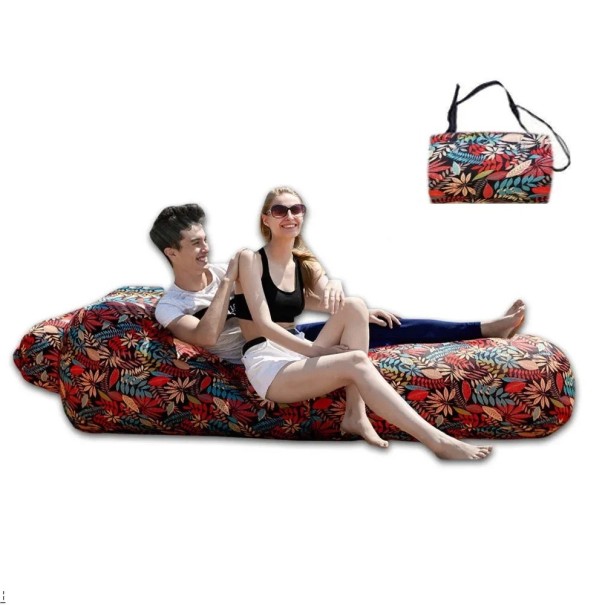 Aufblasbare Campingliege mit atmungsaktivem Netz 190 x 77 x 55 cm faltbar und tragbar im Sack für Camping, Strand, Festival und Garten rot
