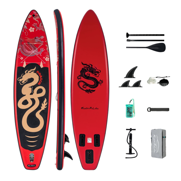 Aufblasbares Paddleboard SUP Board mit Paddel, Pumpe und Zubehör 350 x 84 x 15 cm Tragfähigkeit 180 kg rot für Wassersport und Surfen