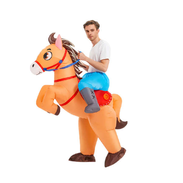 Aufblasbares Pferdekostüm für Erwachsene Größe 150–195 cm Ventilator mit Halterung für 4 AA-Batterien Für Cowboy-Partys, Western-Events und Halloween