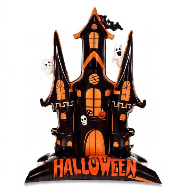 Aufblasbares Spukhaus mit Geistern Stehender Ballon Halloween Dekoration 152 x 109 cm Schwarzorange mit Aufschrift Halloween Party Dekoration 1