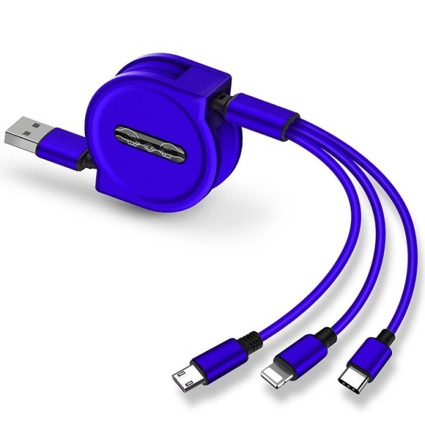 Aufwickelbares USB-Kabel Micro USB / USB-C / Lightning blau