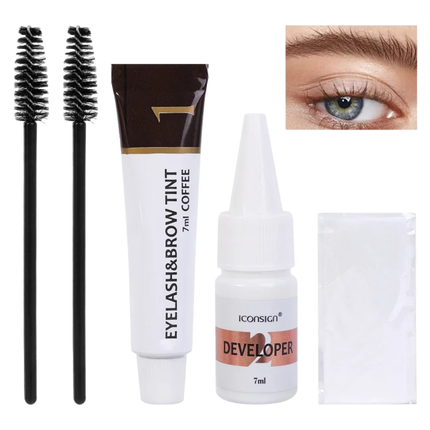 Augenbrauen- und Wimpern-Tönungsset, Augenbrauen-Pflegeset, langlebiges Wimpern- und Augenbrauen-Tönungsset, wasserfest, professionelles Augenbrauen-Set, Augenbrauen-Pflegeset kaffee