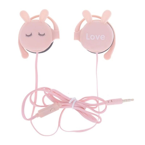 Auriculares con conejo rosa