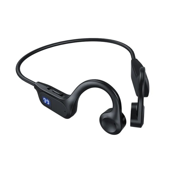 Auriculares sem fios desportivos X7 com gancho para a orelha Condução óssea Ecrã LED Bateria 180 mAh Liga de titânio com memória Para correr preto