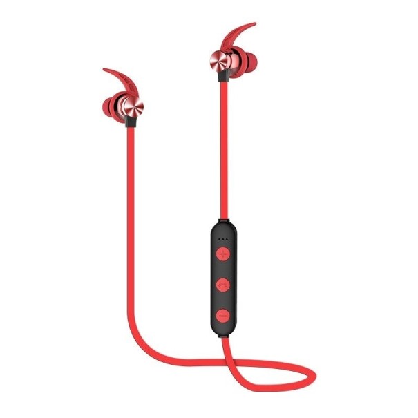 Auriculares sem fios intra-auriculares com controlador no cabo Bluetooth 5.0 Alcance 15 m Duração 3 horas Slot para cartão Micro SD Controlo vermelho