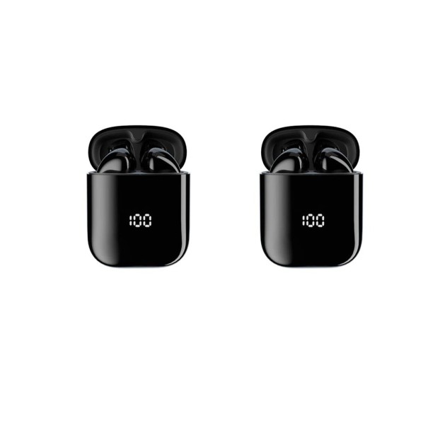 Auriculares sem fios tipo pecky 2 pares Bluetooth 5.1 Caixa de carregamento com visor Duração 4,5 horas Carregamento via USB-C Preto brilhante 1