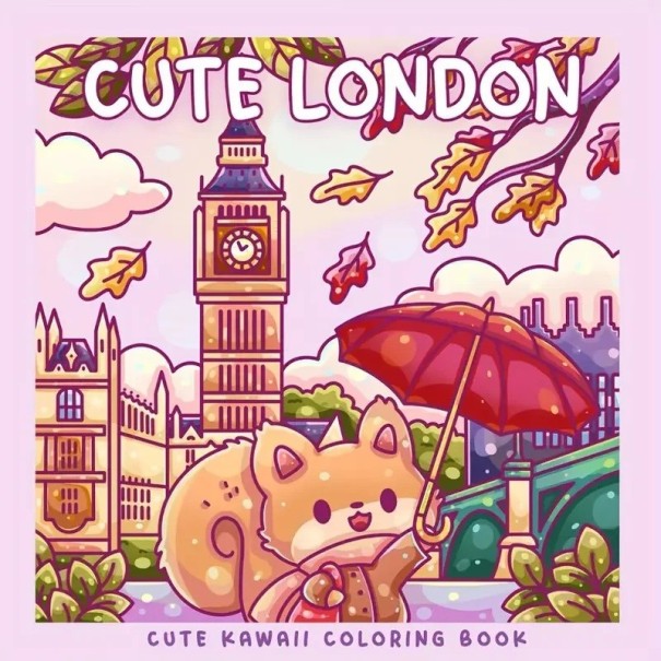 Ausmalbuch Cute London gezeichnete städtische Motive 21,3 x 21,3 cm 40 Seiten Papierausmalen einfach für Kinder und Erwachsene