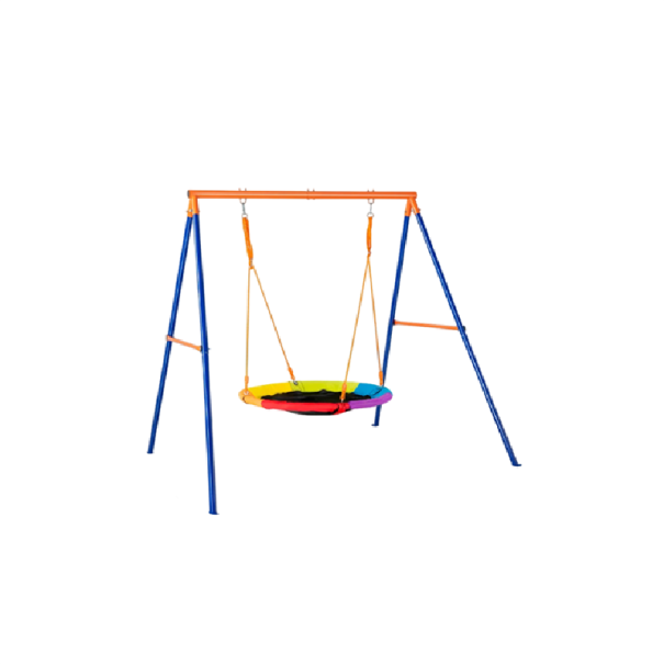 Außenkinderschaukel mit rundem Sitz und Metallrahmen 206x181 cm Tragfähigkeit 200 kg Stahl PE Seile Oxford Stoff für Garten und Spielplatz