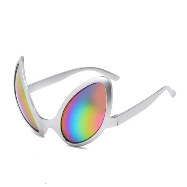 Außerirdische Sonnenbrille 13,5 x 8,5 cm Futuristische Brille mit Regenbogen-Gläsern Retro Festivalbrille Karnevals- und Partyzubehör silbern