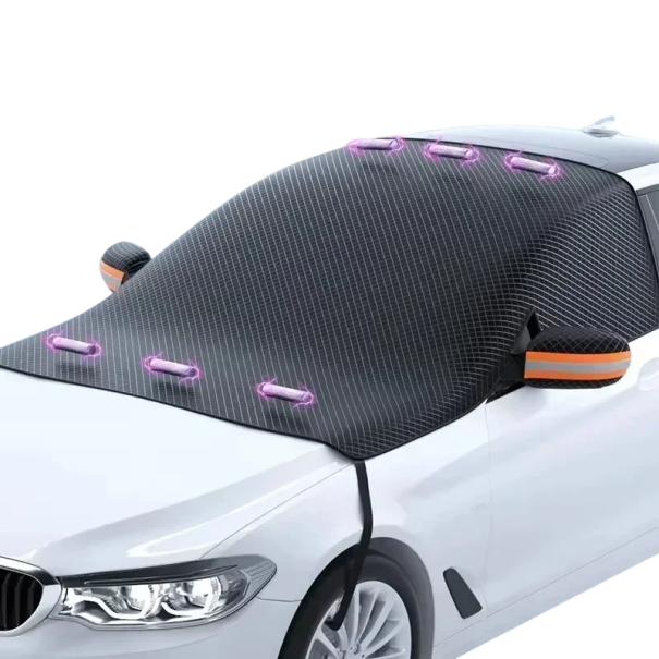 Auto Frontscheibenabdeckung Schneeschutz gegen Frost und Eis Magnetische Befestigung 253 x 117 cm Schwarz Winter Schutz für die Frontscheibe des Fahrzeugs