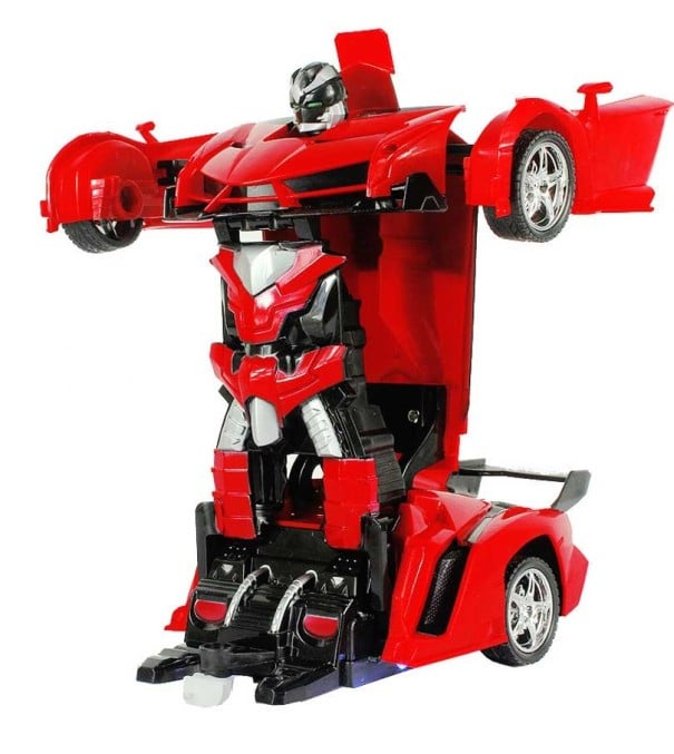 Auto robot 2v1 na diaľkové ovládanie Premena na robota aj počas jazdy Odolné proti nárazom LED svetlá Dosah 10 m Dĺžka auta 23 cm Červená farba 1
