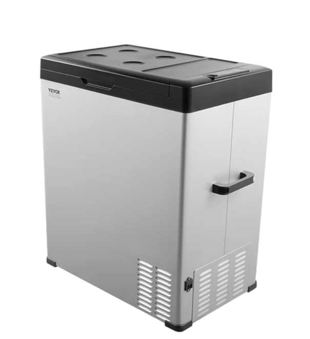 Autochladnička přenosná lednice 70 l 650×375×672 mm šedo černá velká do auta na cestování kempování i delší pobyty 1