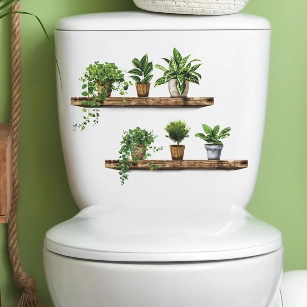 Autocolant decorativ pentru rezervorul WC Motiv flori pe raft autocolant pentru toaletă Aplicare ușoară Decorațiune naturală elegantă pentru baie 1