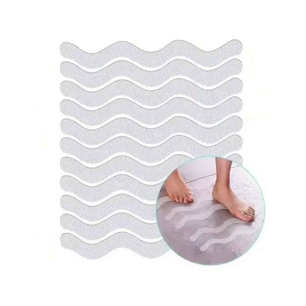 Autocolante antiderapante ondulate pentru cabina de duș, benzi 18 x 1,3 cm, albe, prevenirea căderilor pe podeaua umedă a băii 1