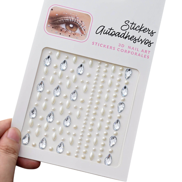 Autocolante de diamante para o rosto 5D com pedras coloridas e pérolas Maquilhagem de festival Adorno para o corpo Maquilhagem dos olhos Decoração 1