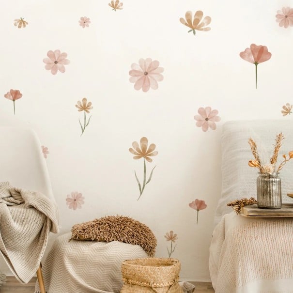 Autocolante pentru perete flori 60 x 30 cm Vinil mat transparent Decorațiune florală delicată pentru interior Aplicare ușoară Ornament pentru pereți 1