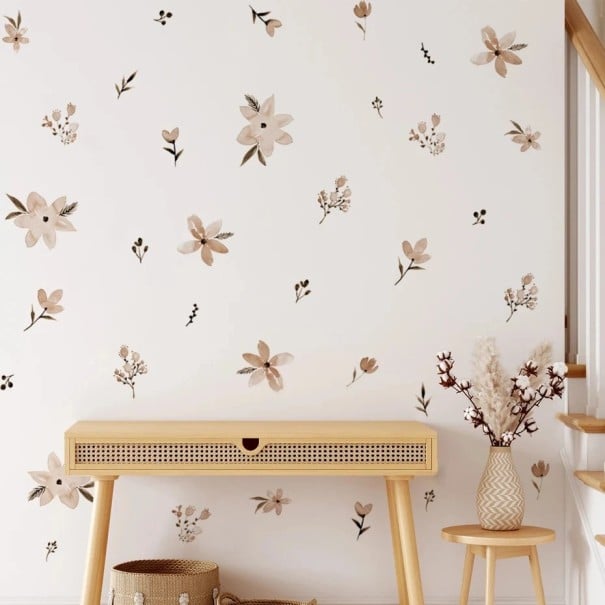 Autocolante pentru perete flori 60 x 30 cm Vinil mat transparent Decorațiune florală delicată pentru interior Aplicare ușoară Set de ornamente 1