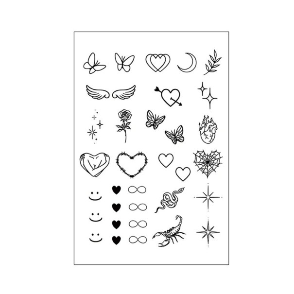 Autocolante temporar de tatuaj rezistent la apă pentru degete Motive mici Fluturi Flori Inimi Tatuaj minimalist pe mâini și încheieturi pentru femei 1