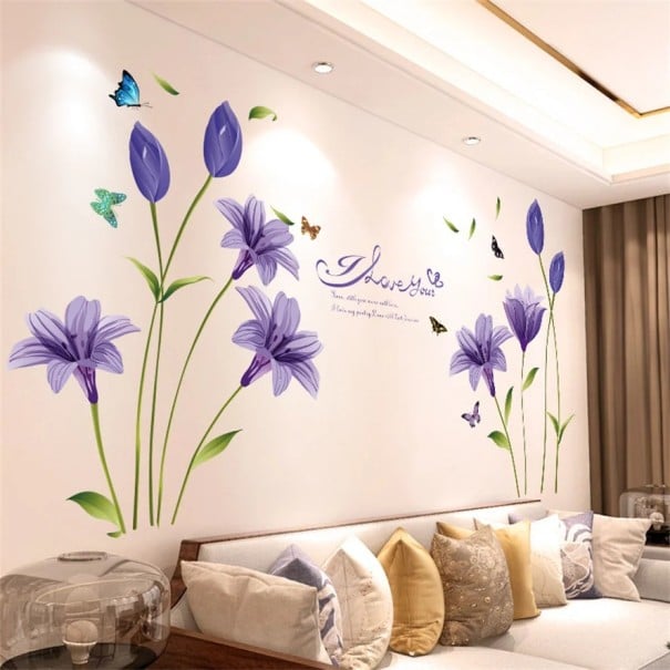Autocolantes de parede 60 x 90 cm Lírios roxos Após a aplicação aproximadamente 160 x 85 cm Autocolantes florais para parede Decoração elegante 1