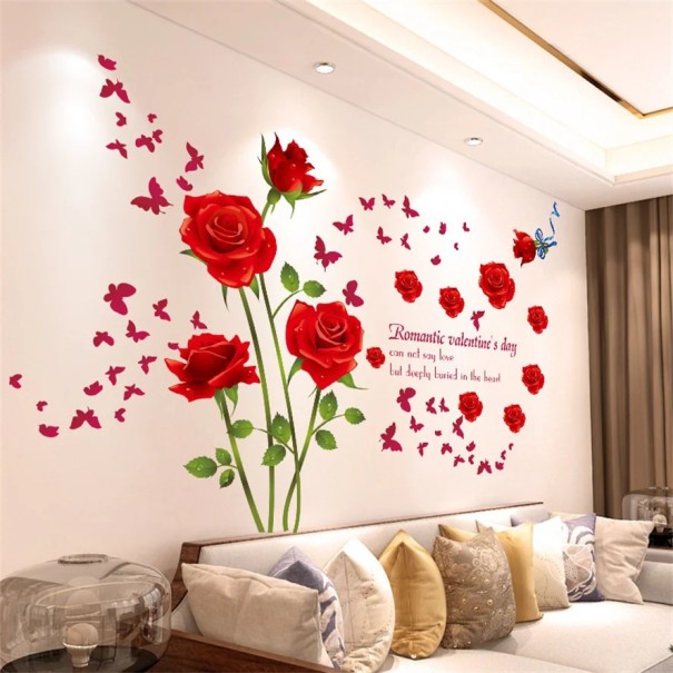 Autocolantes de parede 60 x 90 cm Rosas vermelhas Após a aplicação aproximadamente 147 x 98 cm Autocolantes florais românticos para parede Decoração 1