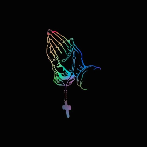 Autocollant coloré de prière laser avec croix Autocollant pour carrosserie et vitre Décoration de véhicule Plusieurs variantes de couleurs 11x18 cm multicolore