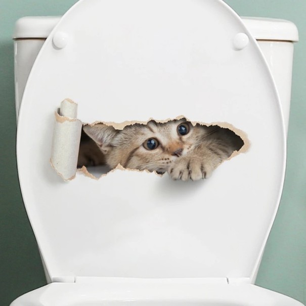 Autocollant de toilette avec effet 3D d'un chaton qui sort d'un trou décoration en PVC étanche 28x16 cm pour une décoration humoristique de salle 1