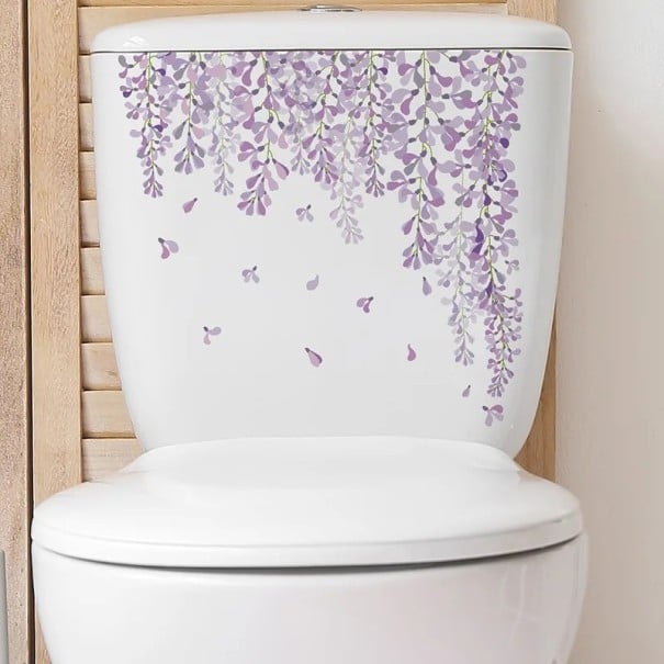 Autocollant décoratif pour réservoir de WC 29 x 27 cm Motif de fleurs violettes autocollant pour toilettes Application facile Décoration naturelle 1