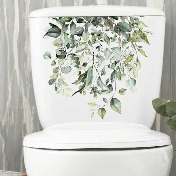 Autocollant décoratif pour réservoir de WC 29 x 29 cm Motif de feuilles vertes autocollant pour toilette Application facile Décoration de salle de bain 1