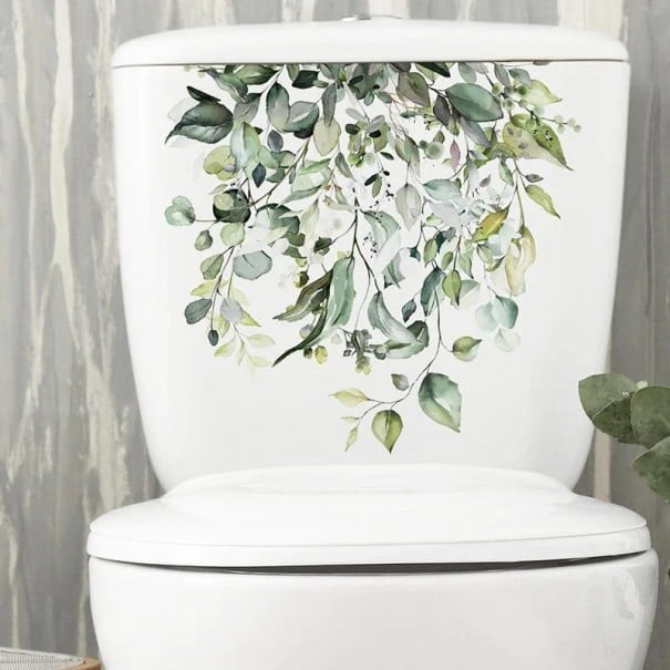 Autocollant décoratif pour réservoir de WC 29 x 29 cm Motif de feuilles vertes autocollant pour toilette Application facile Décoration de salle 1