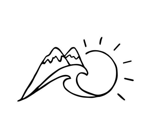 Autocollant montagne et soleil noir S