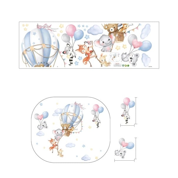 Autocollant mural 90 x 30 cm Animaux dans un ballon et avec des ballons Vinyle mat transparent Décoration mignonne pour la chambre d'enfant 1