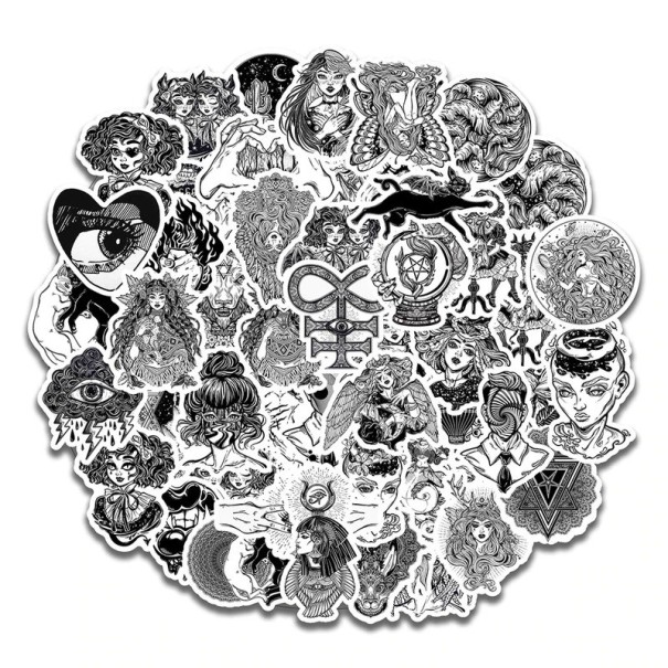 Autocollants noir et blanc 50 pcs E267 1
