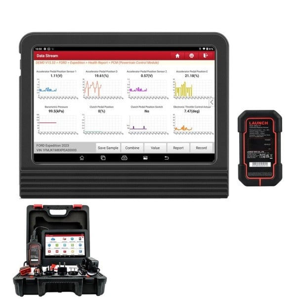 Autodiagnostika s 8palcovým displejem s kódováním ECU aktivními testy 37 servisními funkcemi a podporou CAN FD i DoIP černo-červená s kufrem 1