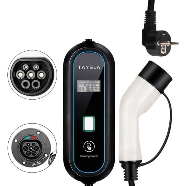 Autoladegerät Typ 2 3,5 kW 8/10/13/16A 3,5 m EU-Stecker LCD schwarz-weiß tragbar zum Laden von Elektroautos zu Hause 1
