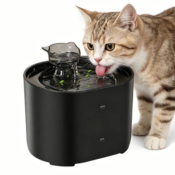 Automatic Cat Fountain with a Capacity of 2.2 L Four-Layer Filtration and Three Replacement Filters Included Silent Operation and Dimensions 18.5 x 13.5 cm black