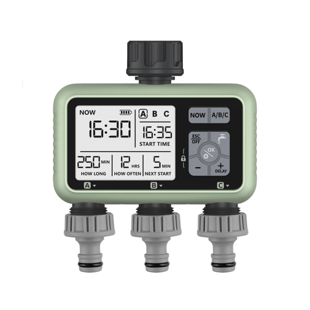Automatic Irrigation Timer with LCD Display Waterproof IPX5 Garden Irrigation Controller 3 Outputs Powered by 2x AA Batteries 1