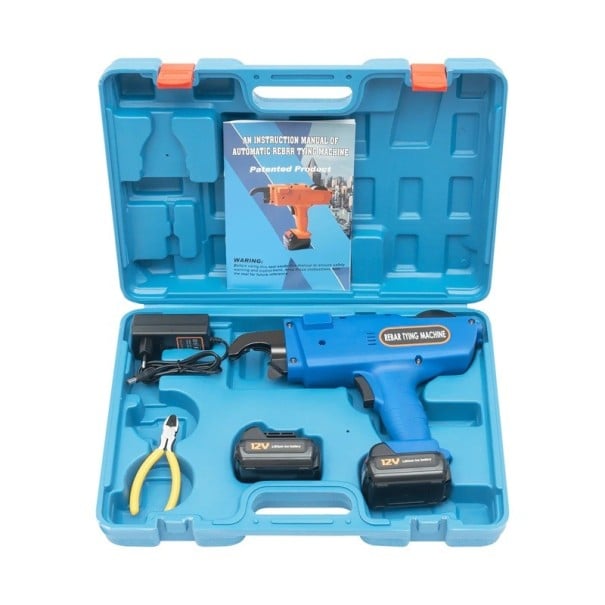 Automatic Rebar Tying Set 29 x 8.5 x 23 cm 12 V Electric Tying of Steel Reinforcement 8–34 mm with Case blue