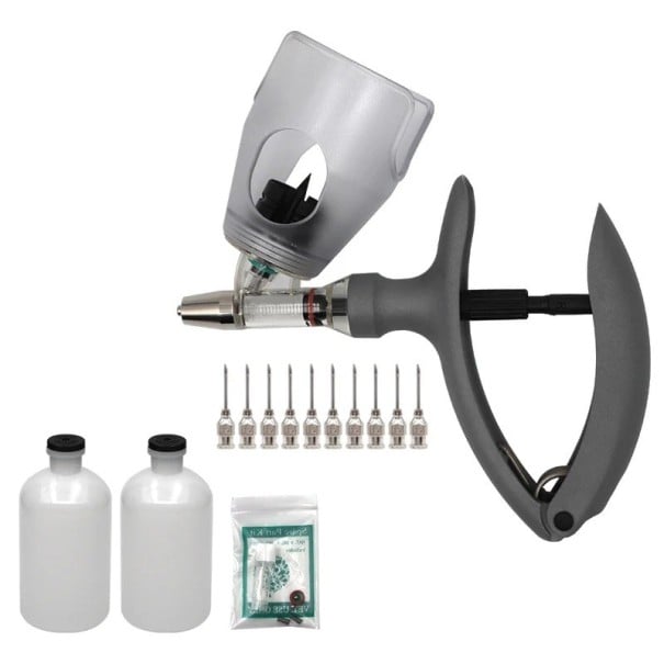 Automatická očkovací stříkačka 2 ml ocelový kulový píst polymerová rukojeť napojení na lahvičku do 100 ml pro hospodářská zvířata 1