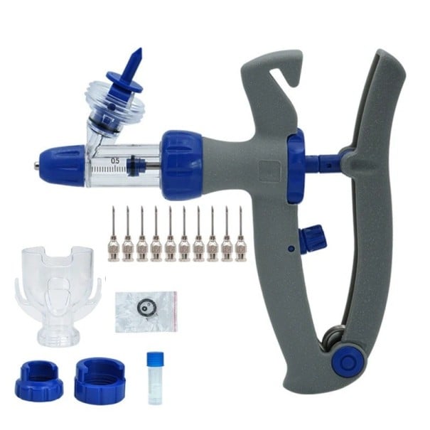 Automatická očkovací stříkačka 2 ml ocelový píst polymerová rukojeť napojení na lahvičku do 100 ml pro hospodářská zvířata 1