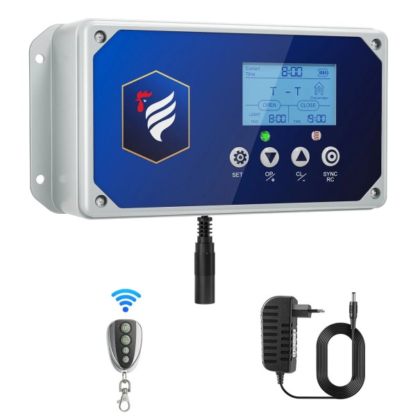 Automatické dveře kurníku Dálkové ovládání a snímač jasu Motor 6 V DC a napájení 110 V až 220 V Hliník a ABS IP65 Stříbrné Pro slepice 1