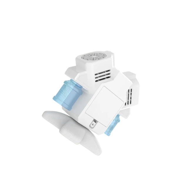 Automatický dvouhlavý rotační bublinkový stroj otáčení o 360° bez vylití dvě foukací hlavy 17,5 x 14 x 16 cm Pro děti od 2 let na oslavy bílá
