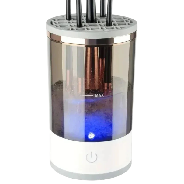 Automatický elektrický čistič štětců 3v1 USB-C čištění sušení držák pro makeup štětce hnědá