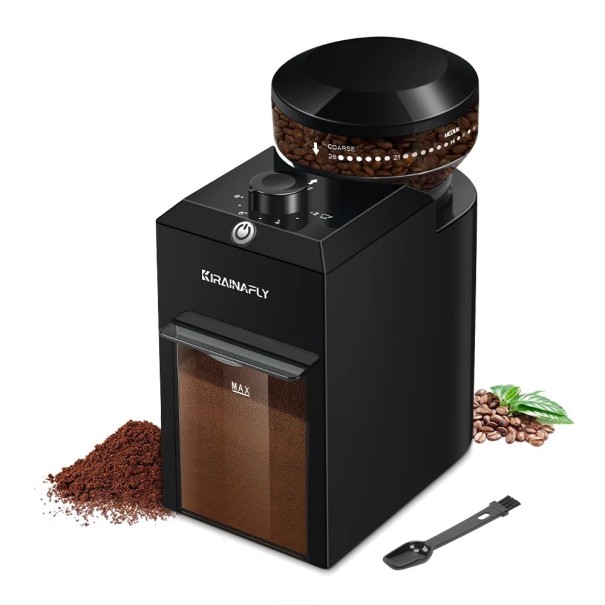 Automatický mlýnek na kávu 28 stupňů mletí 110 g 220 V mikroregulace dávkování 2–12 šálků pro espresso a french press 1