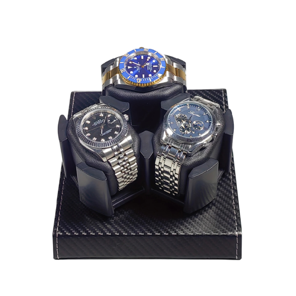 Automatický natahovač hodinek se 3 sloty nízký hluk 15,3x13x13,3 cm PU kůže USB kabel černý pro automatické hodinky 1